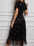 Strawberry Mesh Dress with Puff Sleeves