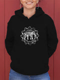 Elephant Flower Print Hooded Sweatshirt
