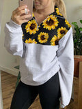 Sunflower Print Stitching Zipper Sweatshirt