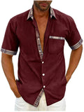 Casual Short Sleeve Plaid Collar Button Down Men Shirt