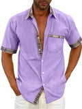 Casual Short Sleeve Plaid Collar Button Down Men Shirt