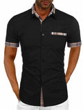 Casual Short Sleeve Plaid Collar Button Down Men Shirt