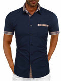 Casual Short Sleeve Plaid Collar Button Down Men Shirt