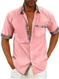 Casual Short Sleeve Plaid Collar Button Down Men Shirt