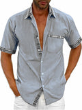 Casual Short Sleeve Plaid Collar Button Down Men Shirt