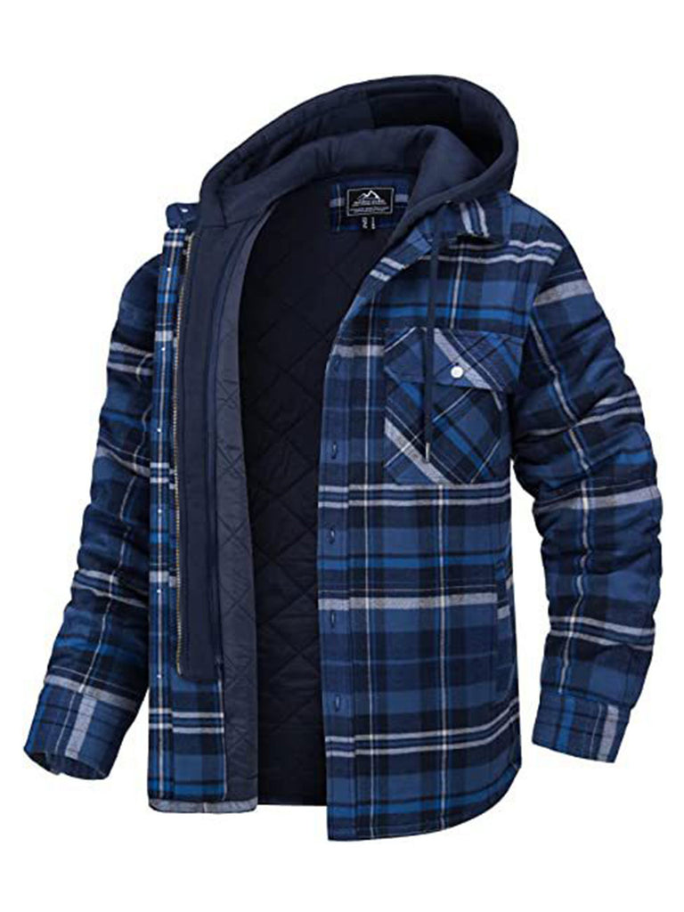 Flannel Jacket with Removable Hood Plaid Quilted Lining