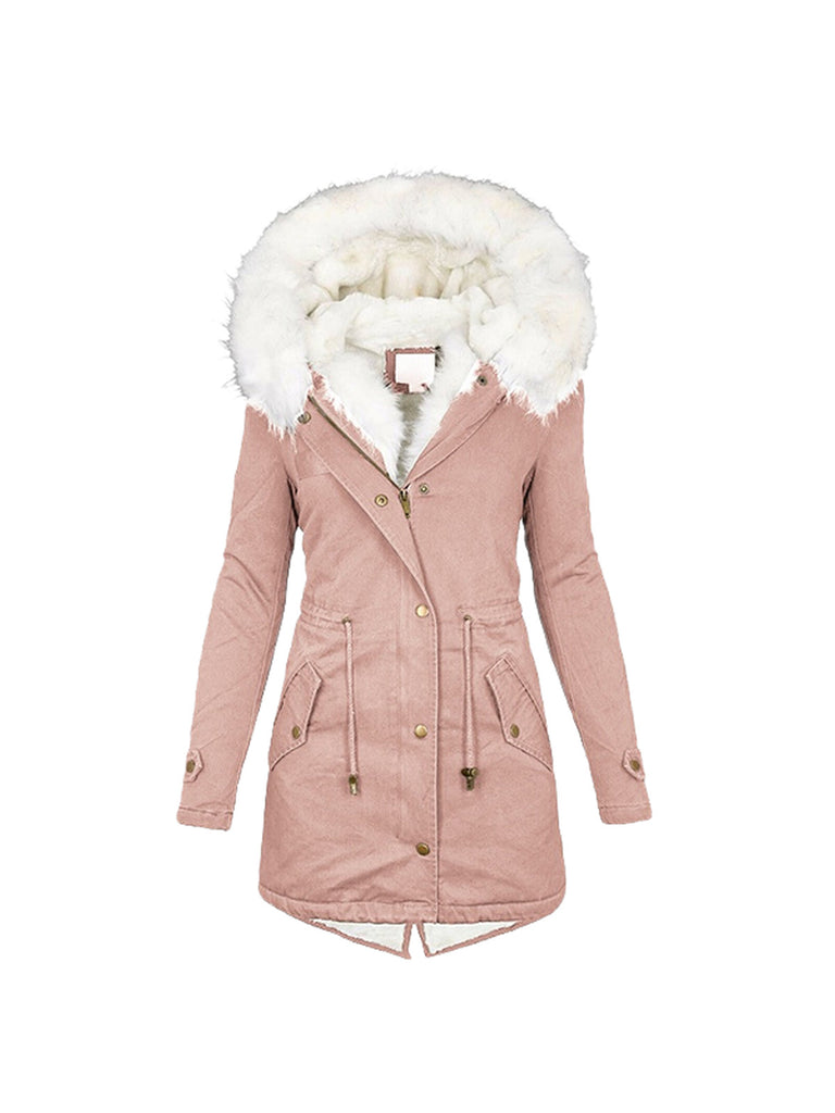 Adjustable Waist Hooded Warm Thick Faux Fur Outwear