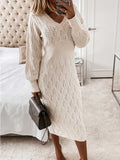 Ruched V Neck Sweater Dress