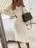 Ruched V Neck Sweater Dress