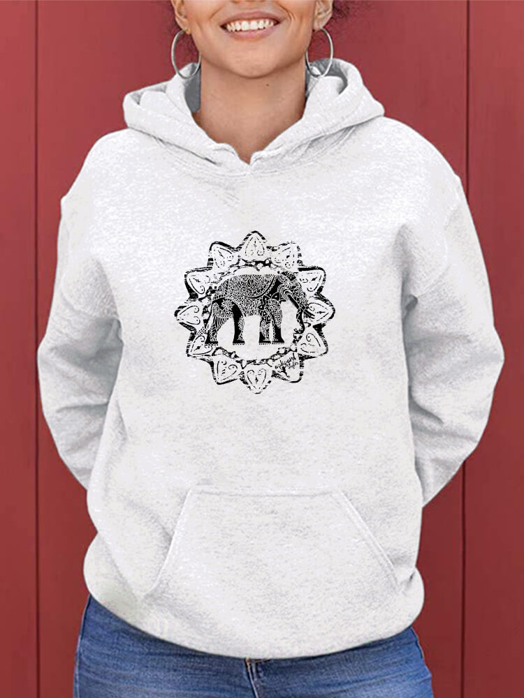 Elephant Flower Print Hooded Sweatshirt