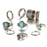 Retro totem flower turquoise 10-piece joint combination ring