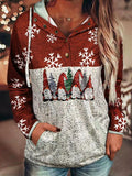 Christmas Gnome Hooded Snowflake Long Sleeve Sweatshirt