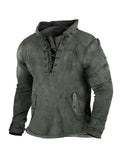 Retro Solid Color Outdoor Henley Tactical Sweatshirt