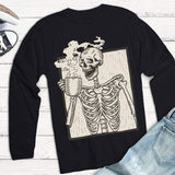 Halloween Coffee Drinking Skeleton Sweatshirt