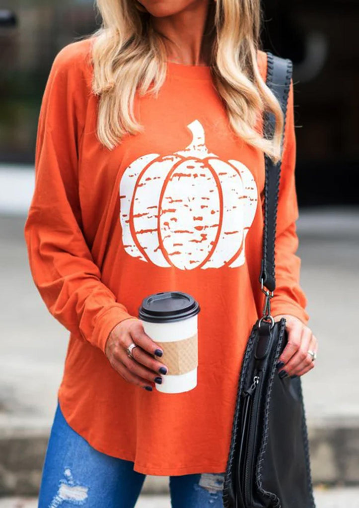 Pumpkin Print Tunic Tops
