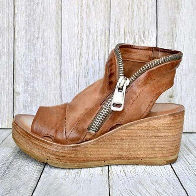 Vintage Leather Zipped Sandals